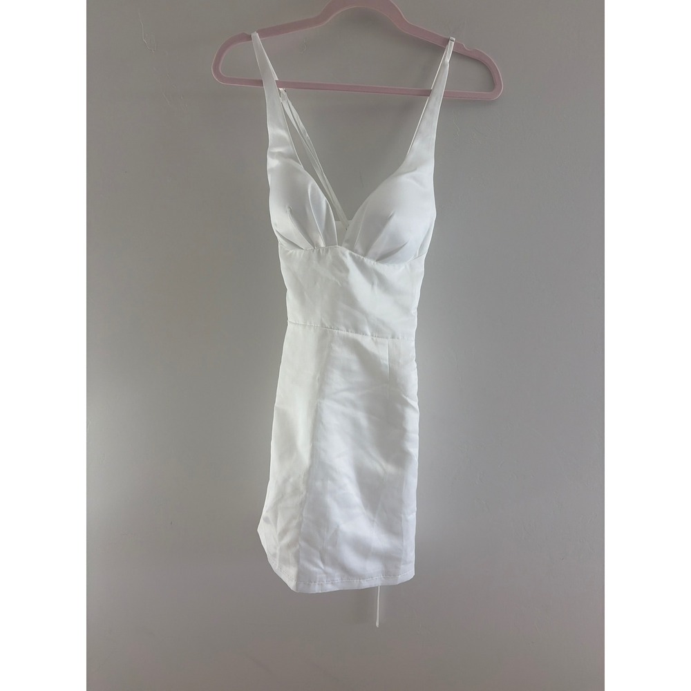 Adyce Womens White Lace Up Back Bodycon Mini Dress Sweetheart Neck Small